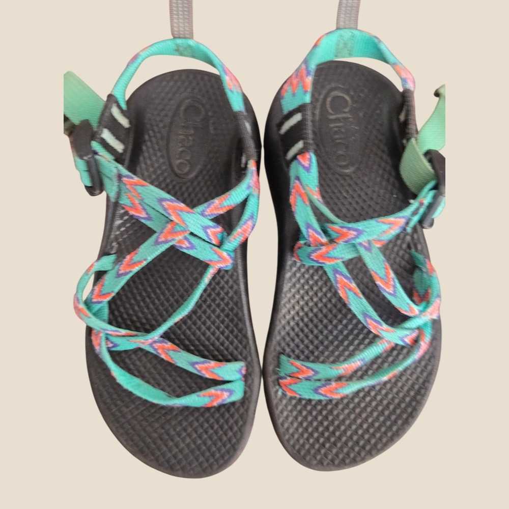 Chaco Kids Z1 Ecotread Sandals Teal Orange Chevron Strappy Outdoor Shoes